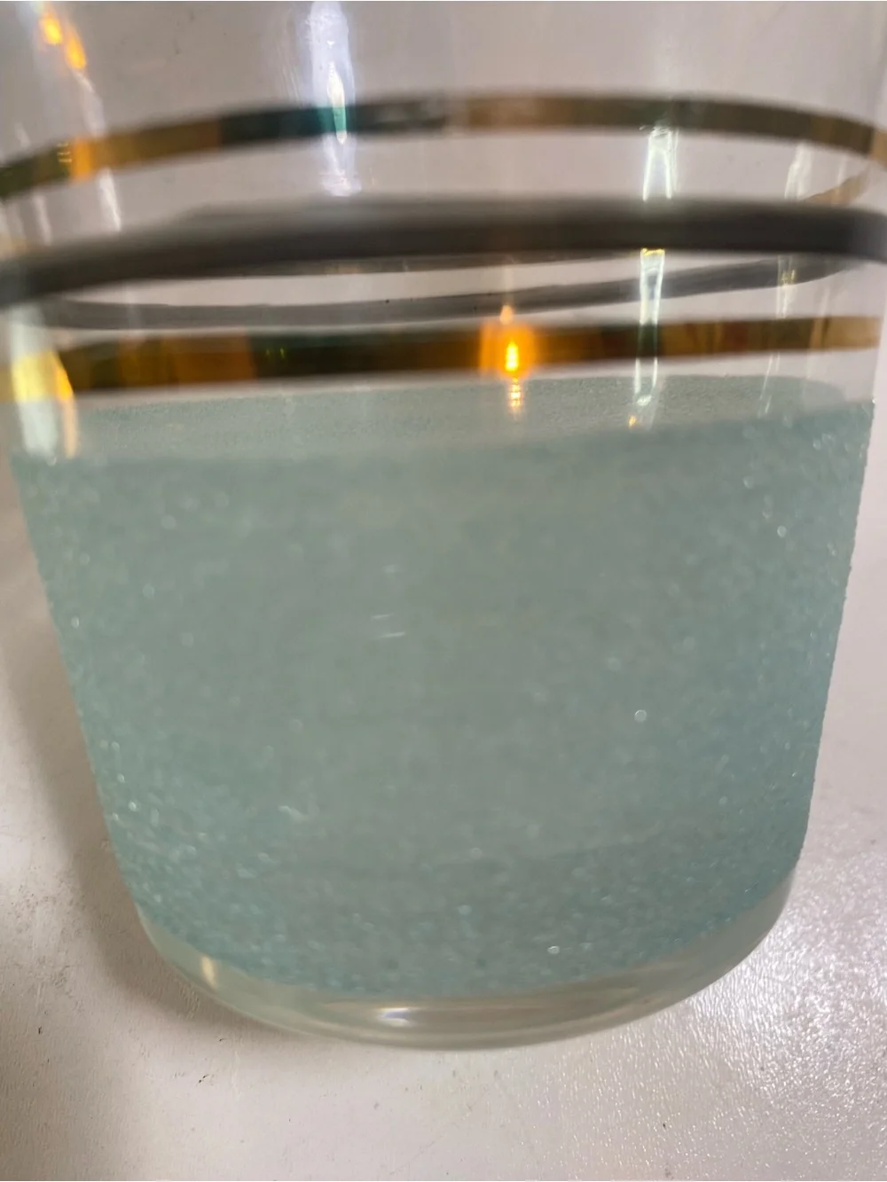 Set of 4 Vintage Mint Green Sugar Frosted Banded Glass Tumblers 4.5” Height